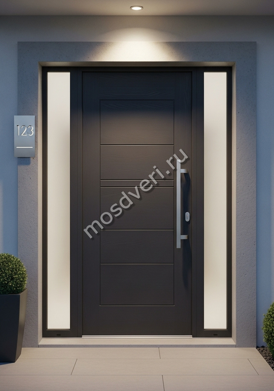 Дизайнерская входная дверь в дом серая