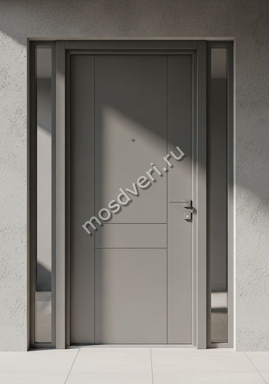 Дизайнерская входная дверь в дом светло-серая