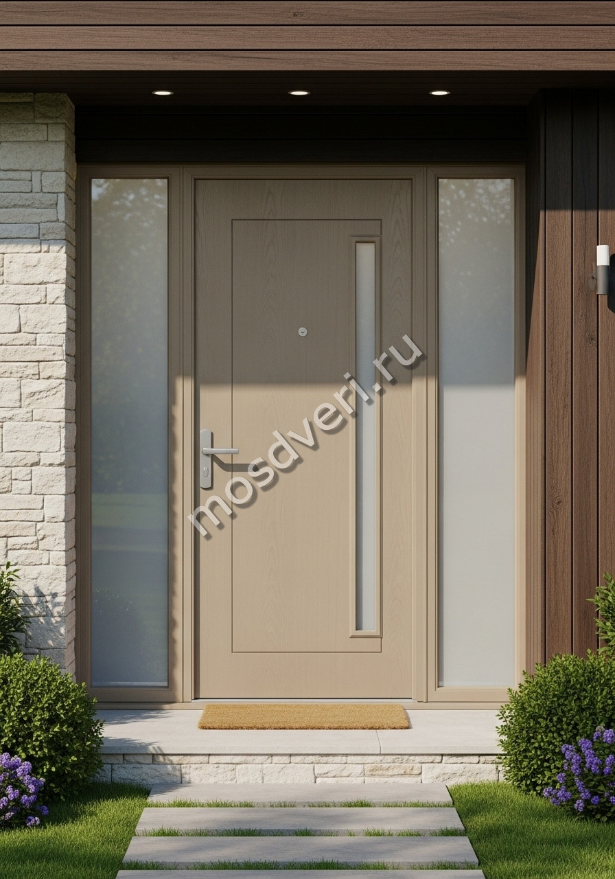 Дизайнерская входная дверь в дом бежевая